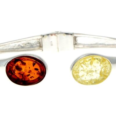 Modern  Designer Silver Bangle with 3 Baltic Amber Stones - GL540