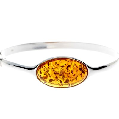 Magnifique bracelet jonc en argent avec ambre de la Baltique - GL510