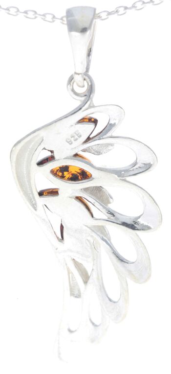 Aile d'ange porte-bonheur en argent sterling 925 avec ambre de la Baltique - GL367 4