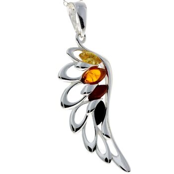 Aile d'ange porte-bonheur en argent sterling 925 avec ambre de la Baltique - GL367 20