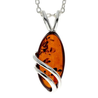 Little Oval Amber & 925 Sterling Silver Modern Pendant - GL271 - 16" trace chain