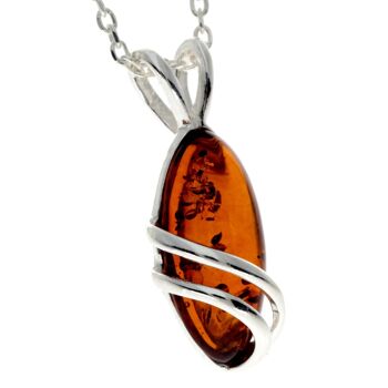 Petit pendentif moderne ovale en ambre et argent sterling 925 - GL271 - chaîne de trace de 18" 4