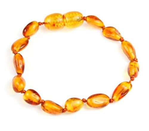 Certified Baltic Amber Beans Beads Bracelet in Cognac Colours - Sizes Child to Adult
