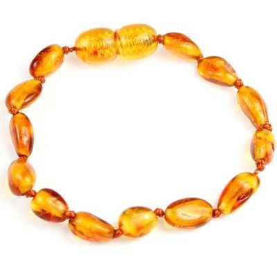 Bracciale con perline di fagioli di ambra baltica certificata in colori cognac - taglie da bambino ad adulto