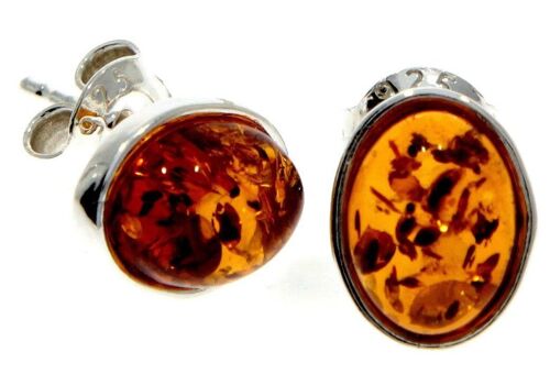 925 Sterling Silver & Oval Amber Stud Earrings - M637