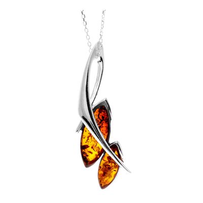 925 Sterling Silver & Genuine Baltic Amber Modern Pendant - GL221