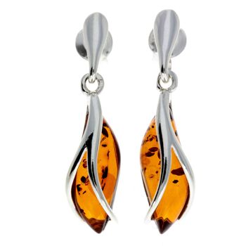 Boucles d'oreilles modernes en argent sterling 925 et ambre de la Baltique - GL131 1