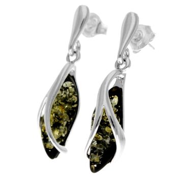 Boucles d'oreilles modernes en argent sterling 925 et ambre de la Baltique - GL131 8