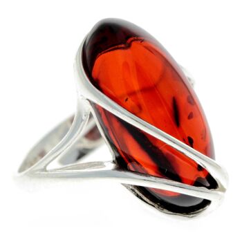 Bague ajustable en argent sterling 925 et ambre véritable de la Baltique GL423A 26