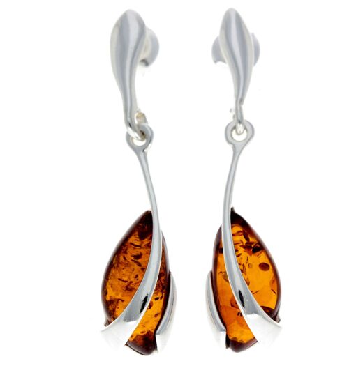 Sterling Silver with Amber Modern Drop Earrings - GL069B