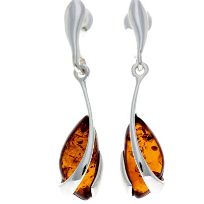 Aretes colgantes modernos de plata esterlina con ámbar - GL069B