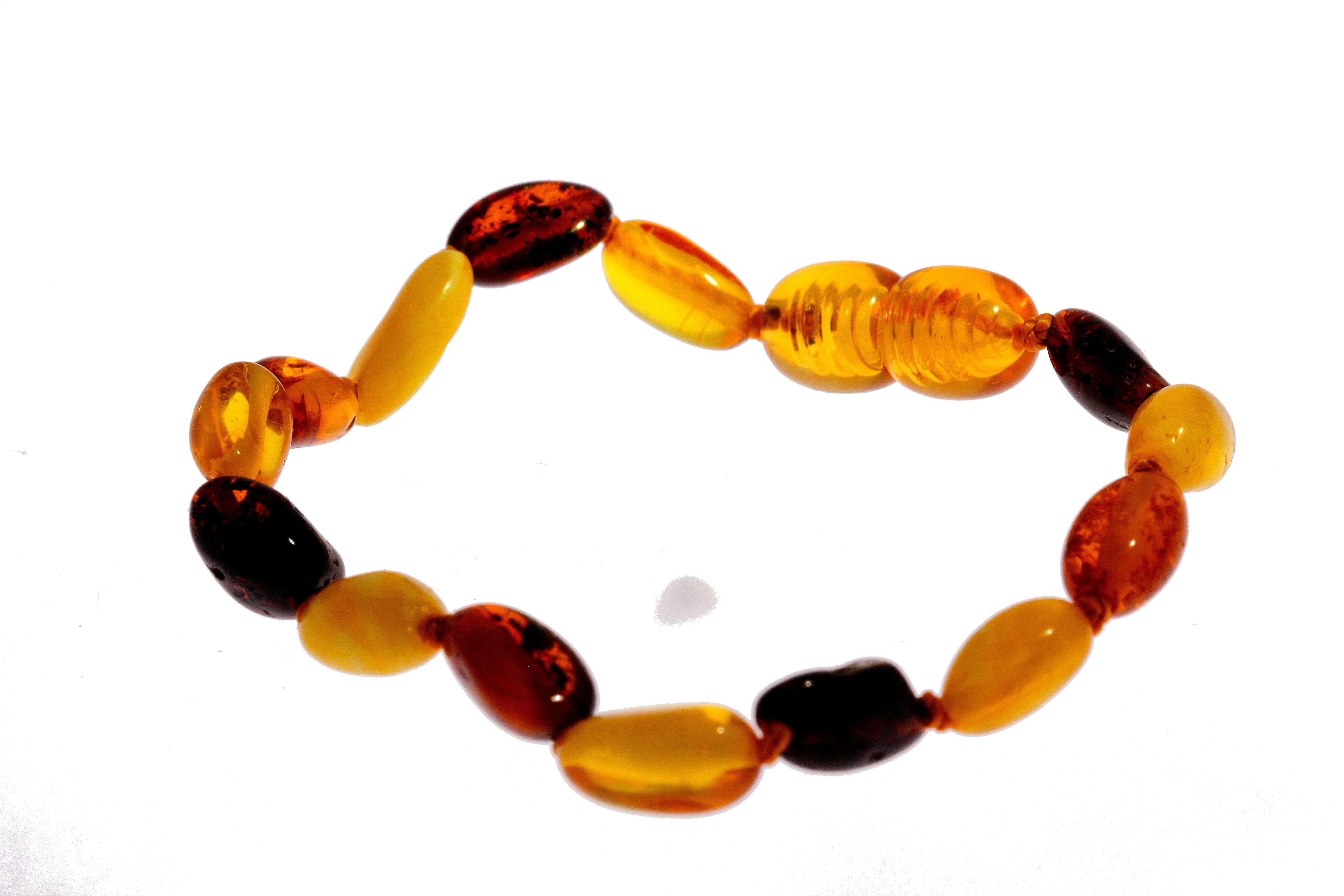 Bracelet de perles d'ambre de la Baltique certifié en couleurs mélangées - Tailles bébé à adulte