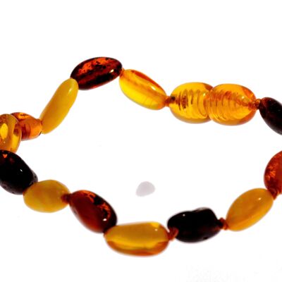 Bracciale con perline di fagioli di ambra baltica certificata in colori misti - taglie da bambino ad adulto