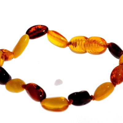 Certified Baltic Amber Beans Beads Bracelet in Mixed Colours - Sizes Baby to Adult