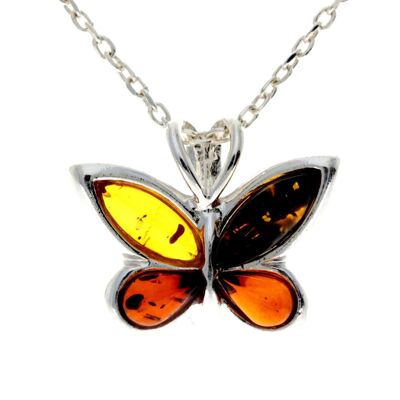 Colgante de mariposa pequeña de plata de ley 925 y ámbar báltico - AX201