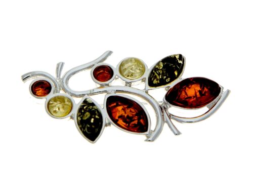 925 Sterling Silver & Baltic Amber Modern Brooch - M803