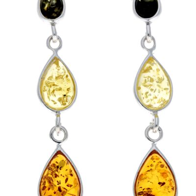 925 Sterling Silver and Genuine Baltic Amber Dangly Drop Earrings - GL150