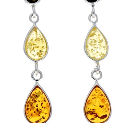 925 Sterling Silver and Genuine Baltic Amber Dangly Drop Earrings - GL150