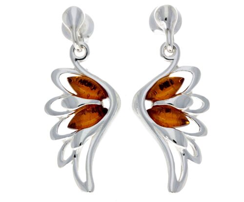 925 Sterling Silver & Baltic Amber Angel Wings Drop Earrings GL148