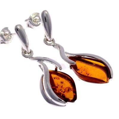 Boucles d'oreilles pendantes en argent sterling 925 et ambre véritable de la Baltique - GL106