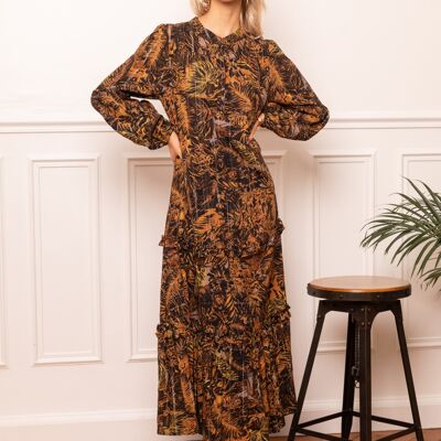 Long buttoned shirt dress with invisible pockets and LUREX