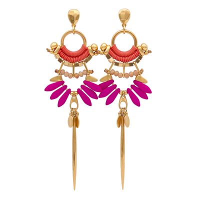 CAQUETÁ  pendientes largos naranja, fucsia et doré