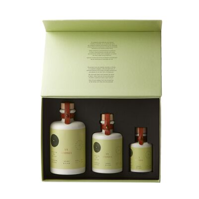 Caja de regalo de Aceite de Oliva Virgen Extra Arbequina ( 500 ml, 250 ml, 100 ml )