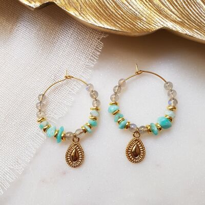 Labradorite, Amazonite earrings - Hina