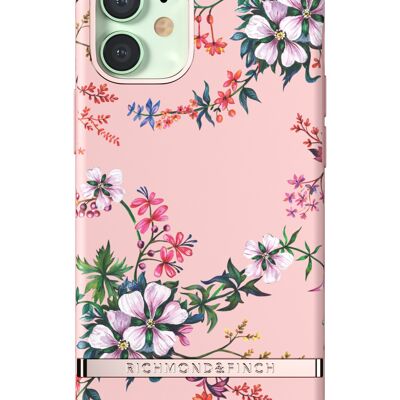 iPhone 12 Mini con fiori rosa