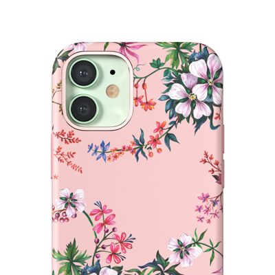 iPhone 12 Mini con fiori rosa
