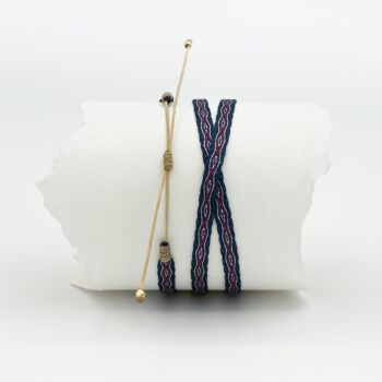 Seidenarmbänder, Azua Brassard Triple | rot und weiß auf blau 2