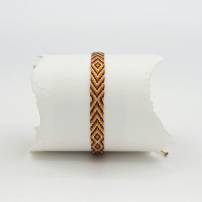 Seidenarmbänder, Brazalete Cocora Single 8| Senf, Karmin y Weiß
