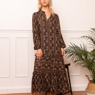 Long buttoned shirt dress with invisible pockets and LUREX