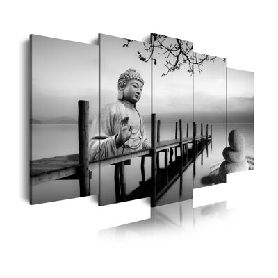 DekoArte 19 -  Impression Sur Toile Moderne D'Images Artistiques Numérisées | Toile Décorative Pour Votre Salon Ou Votre Chambre | Style Paysage et  Bouddha Zen En Noir et Blanc | 5 Pièces 150 x 80 cm