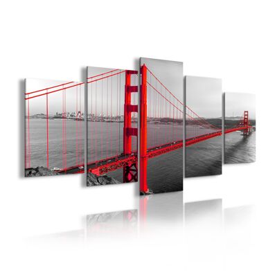 DekoArte 181 - Impression Sur Toile Moderne D'Images Artistiques Numérisées | Toile Décorative Pour Votre Salon Ou Votre Chambre | Style Ville USA Golden Gate San Francisco | 5 Pièces 200 x 100 cm XXL