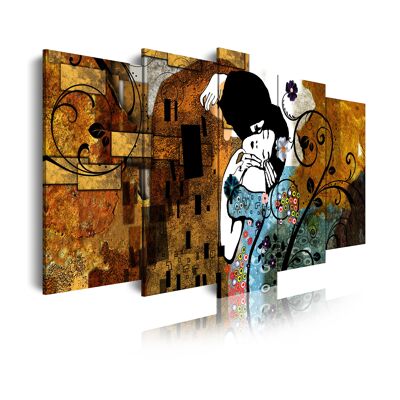 DekoArte 241-  Impression Sur Toile Moderne D'Images Artistiques Numérisées | Toile Décorative Pour Votre Salon Ou Votre Chambre | Style D'Art Abstrait Gustav Klimt Le Baisé | 5 Pièces 150 x 80 cm