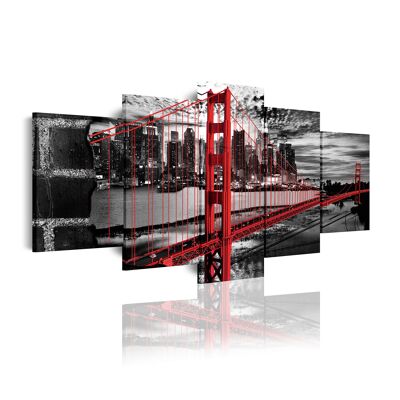 DekoArte 278 - Impression Sur Toile Moderne D'Images Artistiques Numérisées | Toile Décorative Pour Votre Salon Ou Votre Chambre |  Style Villes USA Golden Gate Blanc Noir Rouge | 5 Pièces 200 x 100cm