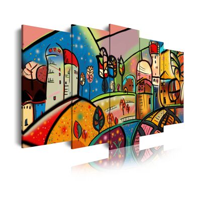 DekoArte 501 -  Impression Sur Toile Moderne D'Images Artistiques Numérisées | Toile Décorative Pour Votre Salon Ou Votre Chambre | Style Art Abstrait et  Moderne Maisons Naif | 5 Pièces 150 x 80 cm