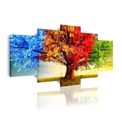 DekoArte 513 -  Impression Sur Toile Moderne D'Images Artistiques Numérisées | Toile Décorative Pour Votre Salon Ou Votre Chambre |  Style Paysage Arbres Quatre Saisons  | 5 Pièces 200 x 100 cm XXL