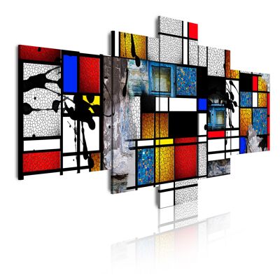 DekoArte 530 - Impression Sur Toile Moderne D'Images Artistiques Numérisées | Toile Décorative Pour Salon Ou Chambre | Style Art Abstrait et Moderne Mondrian Couleur  Rouge  | 5 Pièces 180x85cmXXL