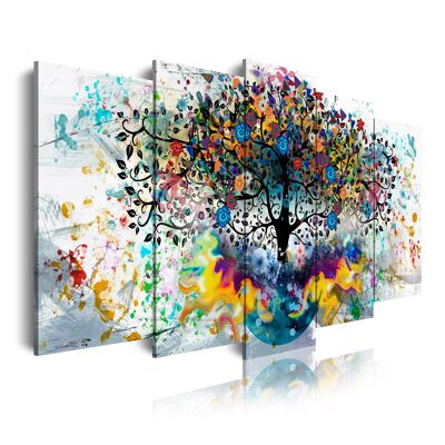 DekoArte 562 - Images modernes sur toile Impression d'art numérique | Toile décorative pour votre salon ou votre chambre | Couleurs d'arbres sur fond blanc | 5 pièces 150 x 80 cm