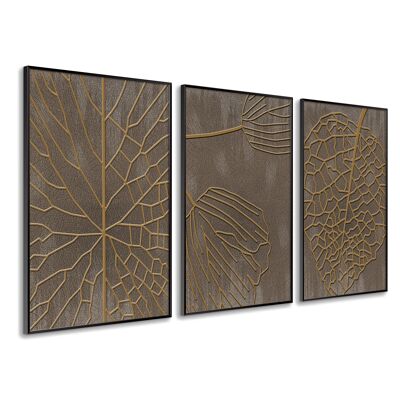 DekoArte - Décoration Murale | Tableaux avec cadre | Triptyques décoratifs pour salon ou chambre | Moderne | Texture en gel acrylique appliquée à la main | Nature | 3 pièces 150x70cm x