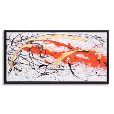 DekoArte – Tableau peinte à la main | Toile décorative | Tableau moderne avec cadre noir | Décoration Salon, Chambre | Peinture Acrylique | Abstrait, Rouge, Doré, Noir, Blanc | 1 pièce 140x70cm