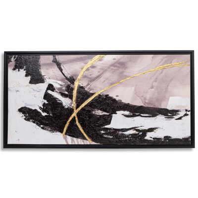 DekoArte – Tableau peinte à la main | Toile décorative | Tableau moderne avec cadre noir | Décoration Salon, Chambre | Peinture Acrylique | Minimaliste, Noir, Blanc | 1 pièce 140x70cm