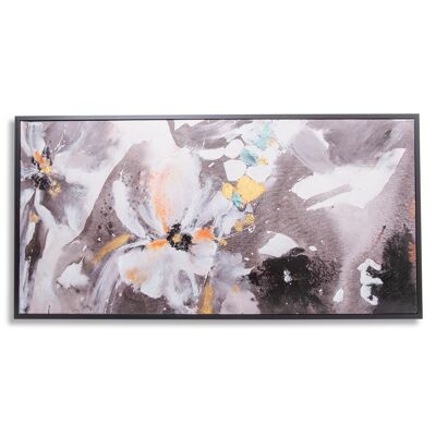 DekoArte – Tableau peinte à la main | Toile décorative | Tableau Moderne avec Cadre Noir | Décoration Salon, Chambre  | Peinture Acrylique | Abstrait, Fleurs, Blanc | 1 pièce 140x70cm