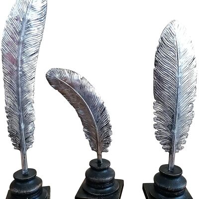 Feathers Silver Deco Statue Polyresin Set of 3