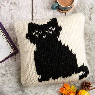 Schwarze Katze Kissenbezug Strickpaket – 4 gruselige Designs