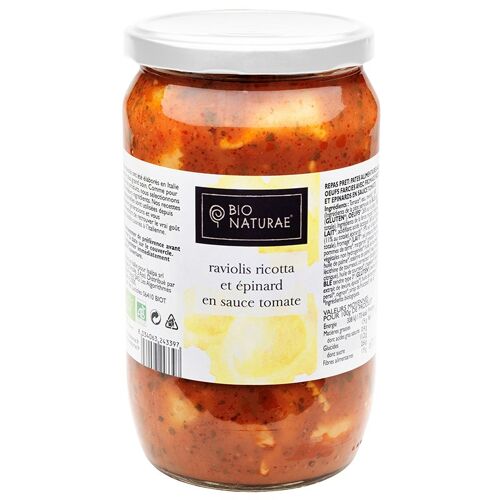 BIONATURAE - Raviolis ricotta épinard et sauce tomates bio 670gr