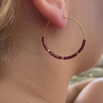 Boucles d'oreilles créoles dorées et pendantes en perles Miyuki - modèle 4