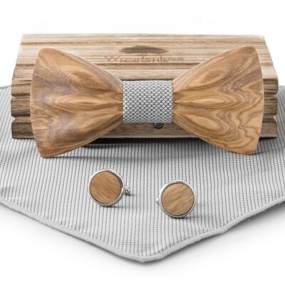 Wooden Bow Tie "Heartwood" Zebra Wood - Grey